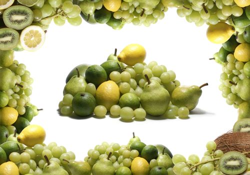 Set of green tasty fruits isolated on white                 