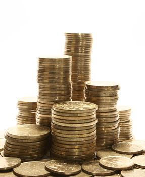 Golden coins isolated on white background         