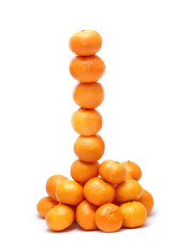 Tower of tangerines isolated on white            