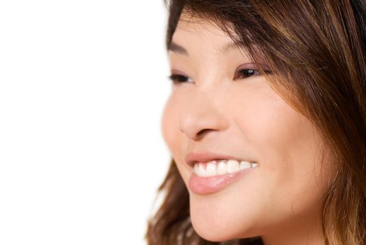 Portrait of Asian beauty smile, closeup face on white background.
