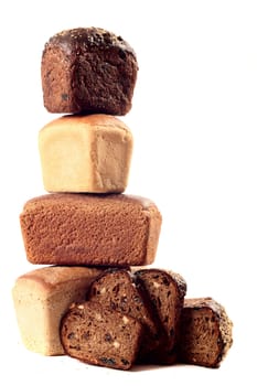 A lot of different bread on a white background
