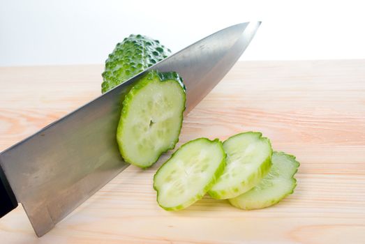 The Cutting by knife of  cucumber