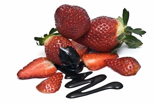 Strawberries with cocolate isolated on white background.