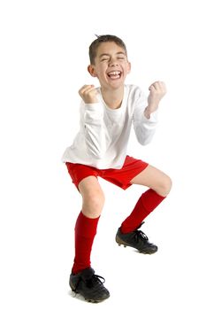 a boy in football uniform celebrating a winning game!