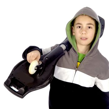 a boy with a waveboard on white