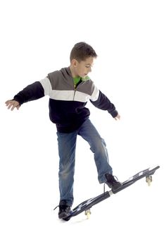 a boy with a waveboard on white