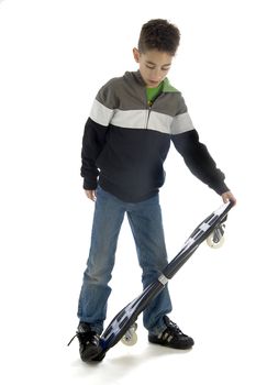 a boy with a waveboard on white