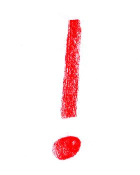 crayon sketch of exclamation mark on white paper