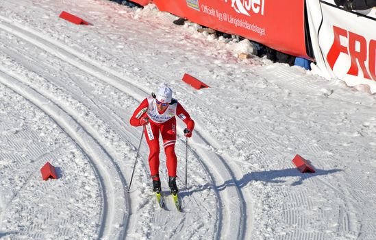 The norwegian olympic champion Marit Björgen racing at the royal palace sprint in Stockholm 2010