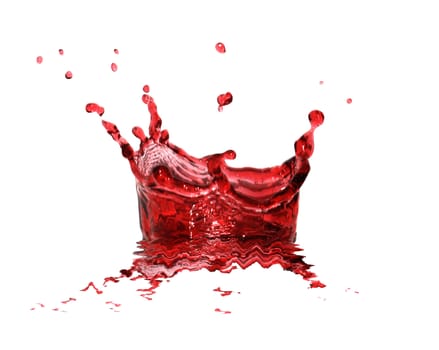 Closeup of splashing chrry juice isolated on white background with clipping path