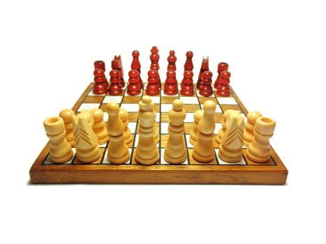 Chess game with figure on white background    
