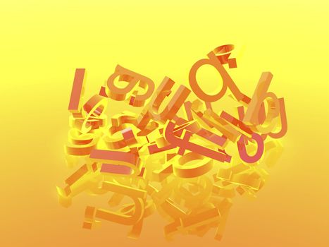 Orange background with falling 3d letters 