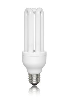 Compact fluorescent light bulb isolated over white background. Small reflection of the bottom.