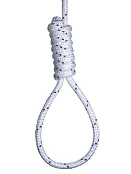 A hangman's noose isolated over a white background.