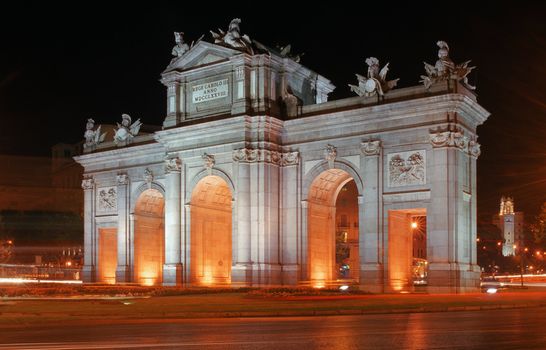 Spain Madrid Alcala Arch designed by Sabatini as a triumphal arch for the entry of Charles III into Madrid at night