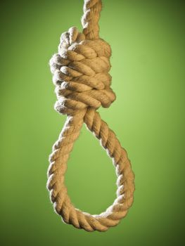 A hangman's noose over a green background.