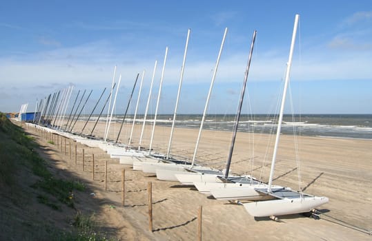 Sailboats on the beach along the Dutch coast