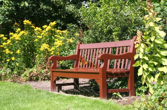 Bench and flowers in the Westbroek Park, Holland