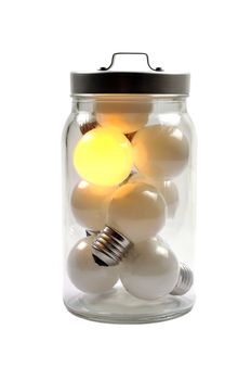 A figurative picture of light bulbs in a glass pot. One bright burning bulb with dull lamps. One bright mind in a crowd.