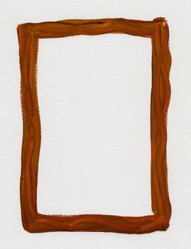 hand painted  brown red watercolor frame (border) surrounding white blank rectangle on artist canvas with a coarse texture