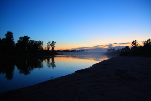 river landscape in dusk after sunset