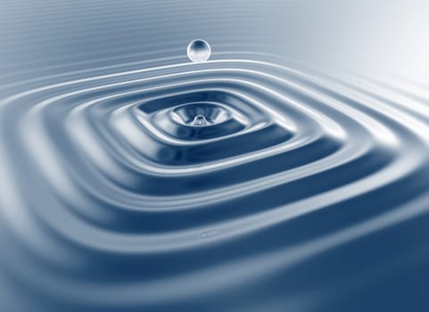 3d rendering of a water splash with ripple shaped as a square.