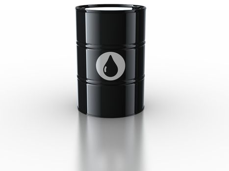 3d rendering of oil drum on reflective white floor