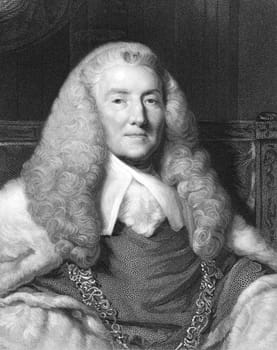 William Murray, 1st Earl of Mansfield (1705-1793) on engraving from the 1800s. British barrister, politician and judge noted for his reform of English law. Engraved by W.Holl from a picture by J.Reynolds and published in London by Charles Knight, Ludgate Street.