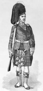 Sergeant of the 1st Battalion of the Argyll and Sutherland Highlanders in review order on engraving published by the Graphic in 1894.