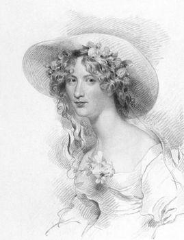 Anna Maria Porter (1780-1832) on engraving from the 1800s. Poet, novelist and Jane Porter's sister. Engraved by T.Woolnoth after a drawing by G.Harlowe and published in London by Fisher, Son & Co in 1834.