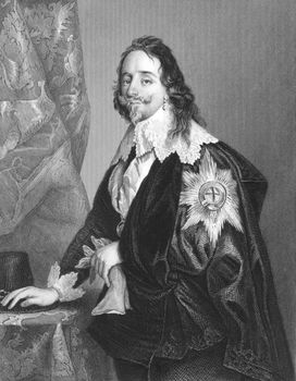 Charles I (1600-1649) on engraving from the 1800s. King of England, Scotland and Ireland from 1625 until his execution. Engraved by A.H Payne from a picture by A. Van Dyck.