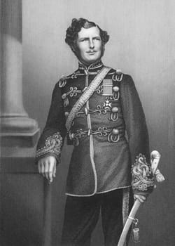 Major-General Sir Christopher Charles Teesdale (1833-1893) on engraving from the 1800s. The first South African born Recipient of the Victoria Cross. Engraved by D.J.Pound from a photograpg by Watkins and published by the London Printing & Published Company Limited.