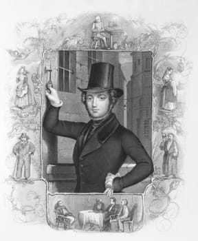 Eugene Sue (1804-1857) on engraving from the 1800s.
French novelist. Engraved by A.H Payne.