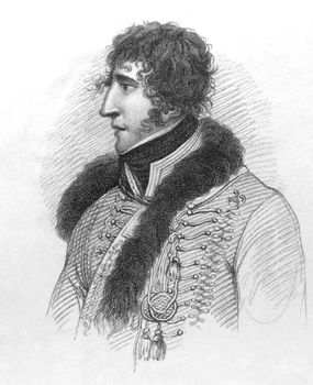 General Duroc (1772-1813) on engraving from the 1800s. French general associated with Napoleon.
Published by Jones in 1808.