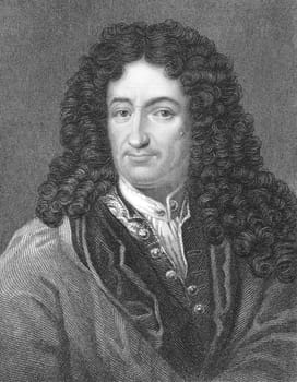 Gottfried Leibniz (1646-1716) on engraving from the 1800s. German philosopher, polymath and mathematician. Engraved by B.Holl and published in London by W.S.Orr & Co.