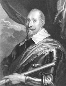 Gustavus Adolphus (1594 -1632) of Sweden on engraving from the 1800s. Founder of the Swedish Empire. Engraved by J. Pofselwhite from a print by Paul Pontius after a picture by Van Dyck and published in London by Charles Knight, Ludgate Street.