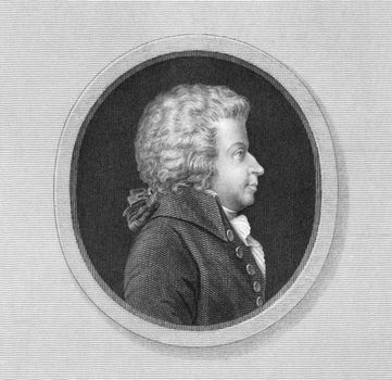 Wolfgang Amadeus Mozart (1756-1791) on engraving from the 1800s. One of the most significant and influential composers of classical music. Engraved by J.Thomson and published in London by W.S.Orr.