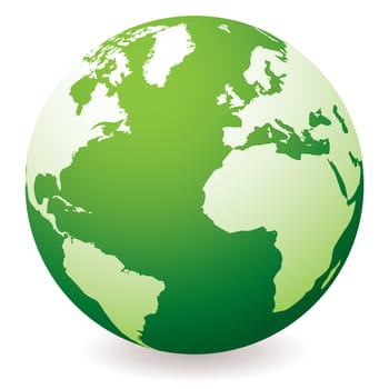 green planet earth showing a green globe with drop shadow