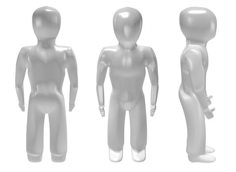 three dimensional  man in different poses with muscles and light reflection