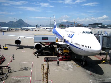 Charge and refuel airplane in Hong Kong airport