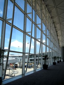 a corridor in Hong Kong airport