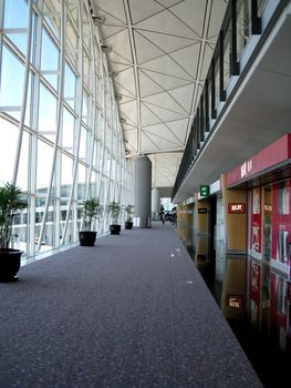 a corridor in Hong Kong airport