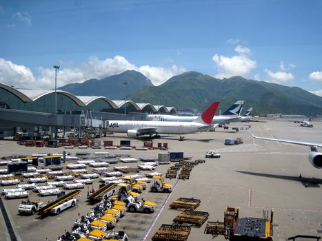 Charge and refuel airplane in airport