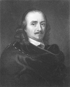 Pierre Corneille (1606-1684) on engraving from the 1800s. Founder of French tragedy and one of the three great 17th century French dramatists, along with Moliere and Racine. Engraved by T.Woolnoth from a picture by  C.Lebrun and published in London by Charles Knight, Pall Mall East.