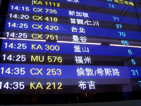 Airport departure board in hong kong airport