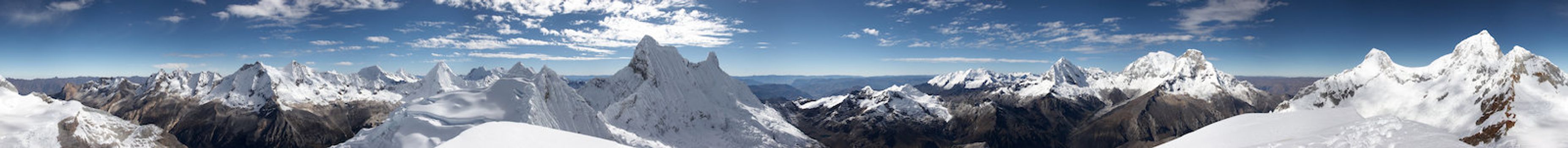 Circular 360 degrees panorama from Mount Pisco, Cordillera Blanca, Peru