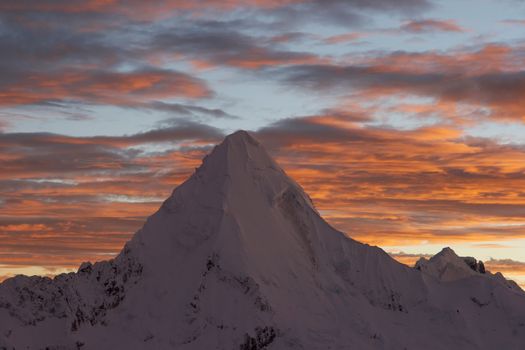 Nevada Artesonraju, which is rumored to be a prototype for Paramount Pictures logo. Cordillera Blanca mountains, Peru.