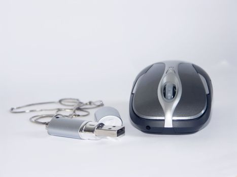 The image of the computer mouse and flash on a homogeneous background