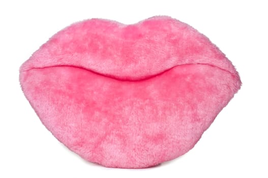 stuffed pink fuzzy lips on white background with vector.