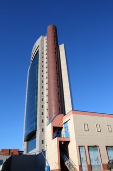 tall modern building of bank in Ufa Russia